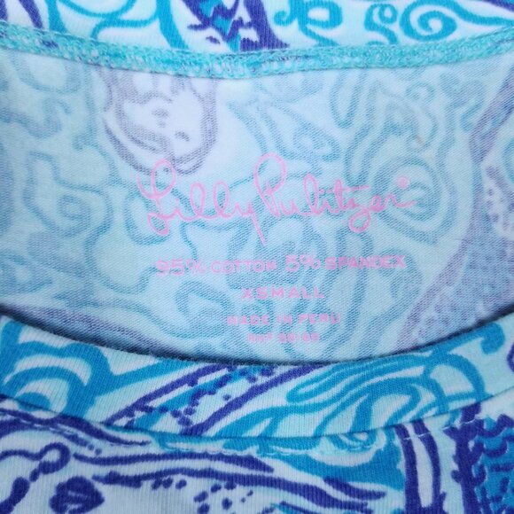 Lilly Pulitzer Short Sleeve Tee Nice Tail Mermaids Blue Sz Extra Small - Picture 6 of 9